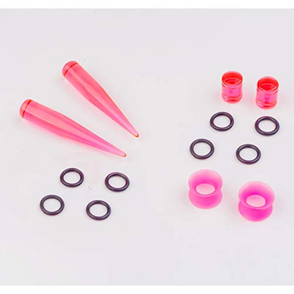 50 Pcs Ear Gauges Stretching Kit 14G-00G | Acrylic Tapers and Plugs Silicone Tunnels, Gauge Expanders Stretching Kit, Piercing Earring Jewelry for Men and Women - color: Pink