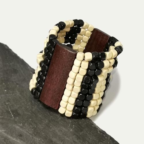 Caiyao Bohemian Wooden Beaded Stretch Bracelet Wide Chunky Bangle Beads Jewelry Wood Elastic Wristband for Women-Brown - style: 00A