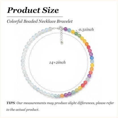 Dopamine Necklace UV Reactive Colorful Rainbow Beaded Necklace Dopamine Jewelry Set Color Changing Mood Necklaces Bracelet Earrings Summer Beach Vacation Gift for Women - color: A3:Changing necklace