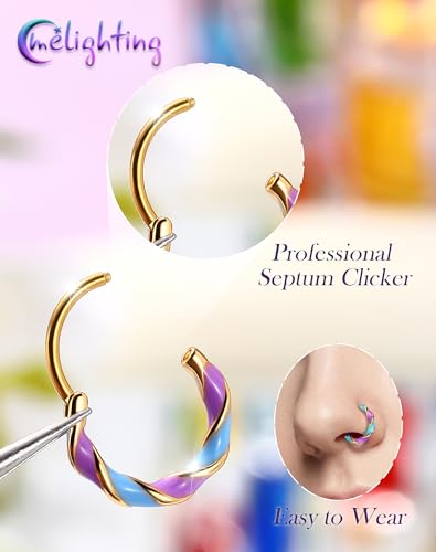 Melighting 20G Twist Nose Ring Hoop Stainless Steel 316L Piercing Jewelry | 7/8 mm Nose Piercing Jewelry, Cute Hinged Segment Clicker Lobe Helix Daith Cartilage Earring for Women - color: Gold PBL, size: 20g7mm
