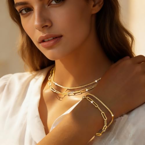Necklace Bracelet for Women, Chocker Necklace, Crystal Bracelet Jewelry Set for Women, Wedding Jewelry for Bride, Sparkly Party Prom Hypoallergenic - color: Gold