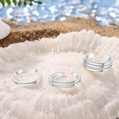 Toe Rings for Women,Silver Plated Stylish Adjustable Toe Band Rings, Summer Beach Foot Jewelry - Perfect for Vacation, Daily Wear - style: 3 Pcs