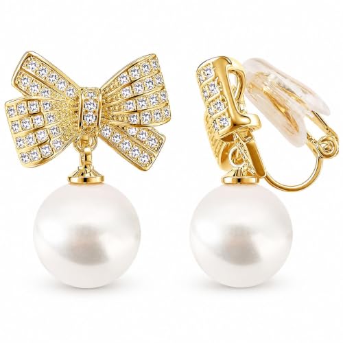 Pearl Shell Earrings for Women Clip on Pearl Earrings Summer Beach Jewelry Tropical Vacation Outfits Accessories - color: B1:white bow clip on earrings