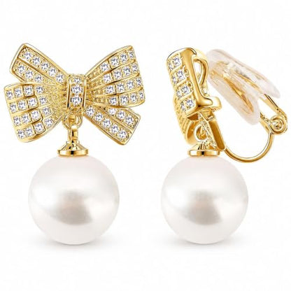 Pearl Shell Earrings for Women Clip on Pearl Earrings Summer Beach Jewelry Tropical Vacation Outfits Accessories - color: B1:white bow clip on earrings