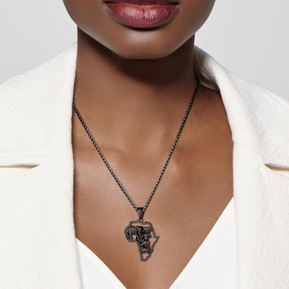 GOLDCHIC JEWELRY Africa Map Necklace for Men, Stainless Steel African Tribal/Egyptian Eye of Horus/I LOVE AFRICA/Elephant Map Hiphop Jewelry Unisex with 22'+2'Adjustable Chain - color: Elephant - Black, style: No Customization
