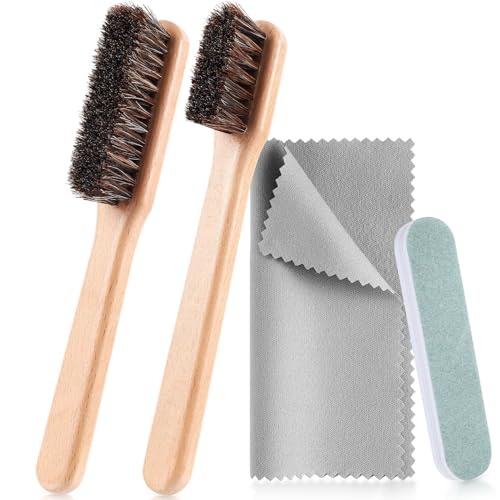 4 Pcs Horsehair Silver Cleaning Brushes Dauber Sterling Detail Polish Brush Applicator Set with Polishing Cloth for Silverware Plateware Jewelry Cleaner(Style B) - style: Style B
