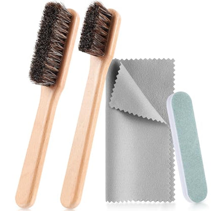 4 Pcs Horsehair Silver Cleaning Brushes Dauber Sterling Detail Polish Brush Applicator Set with Polishing Cloth for Silverware Plateware Jewelry Cleaner(Style B) - style: Style B