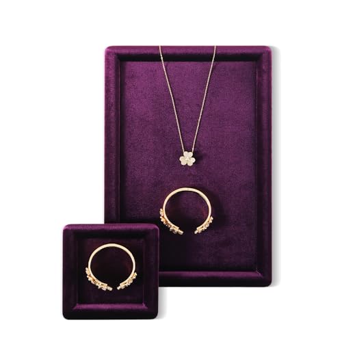 Velvet Jewelry Display Tray for Ring Earrings Necklace Bracelet Flat Tray - color: Purple, size: 5.12 × 5.12 in