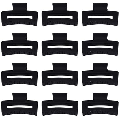 Sisiaipu 3.5 Inch Medium Hair Claw Clips 12 Pcs Square Claw for Thick and Thin Hair Rectangular Rectangle Hair Clips Jaw Clips Bulk Hair Accessories for women and Girls (Black) - color: Black