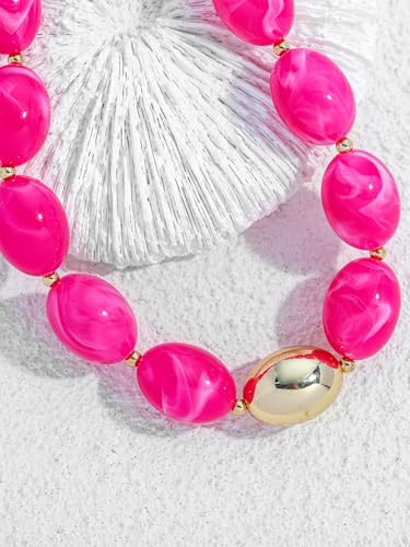 Chunky Beaded Necklaces for Women Statement Necklace | Bold Chunky Choker, Large Resin Beads, Adjustable Necklace, Boho Trendy Summer Beach Holiday Jewelry - color: Rose red
