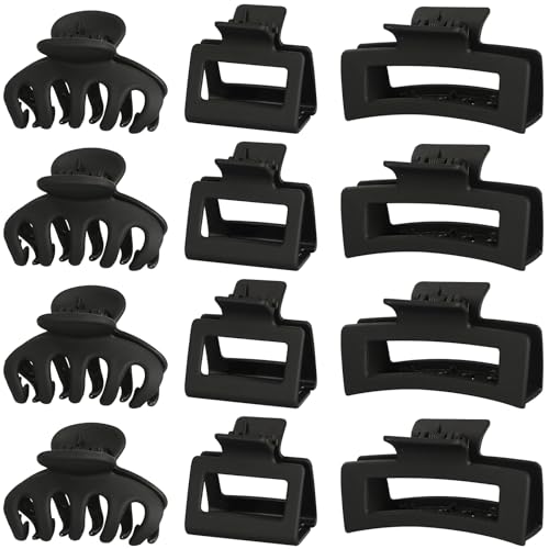 Small Medium Claw Clips for Women, 3 Styles Hair Clips for Thick and Thin Hair, Non-slip Strong Hold, 12 Pcs (Black) - color: Black