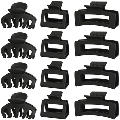 Small Medium Claw Clips for Women, 3 Styles Hair Clips for Thick and Thin Hair, Non-slip Strong Hold, 12 Pcs (Black) - color: Black