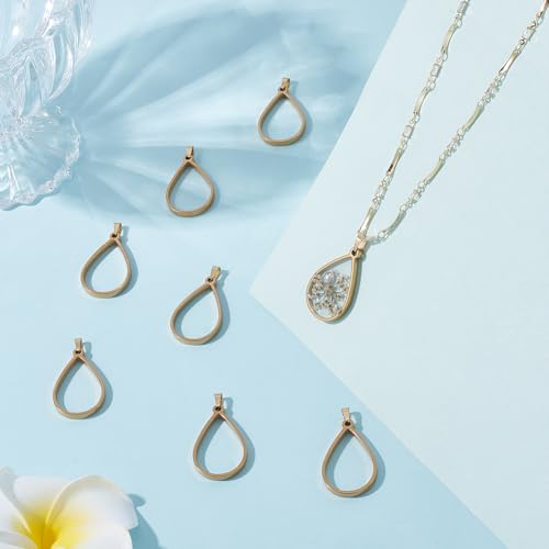 UNICRAFTALE 10Pcs Teardrop Open Back Bezel Pendants Stainless Steel Ring Frame Pendants Geometric Blanks Charms Hollow Frame Pendant Cabochon Settings for Necklace Bracelet Jewelry Making - color: Gold
