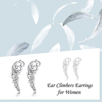 Ear Climbers Earrings for Women Sterling Silver Vintage Ear Crawler Earrings Jewelry Gifts for Women - style: Leaf