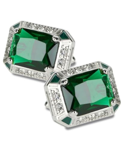 Big Rectangular Colored Crystal Cuff Links for Men – Tuxedo Suit Accessories, Cufflinks for Men - style: Emerald/Silver