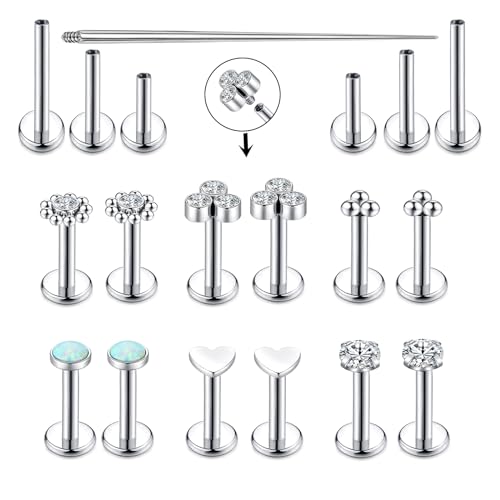 16G Monroe Lip Piercing Jewelry Labret Studs Tragus Hoop Earrings Nose Piercing Flat Back Helix Earring - color: silver, size: 16G*6mm