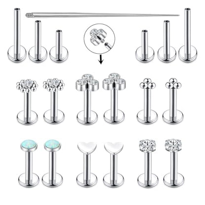 16G Monroe Lip Piercing Jewelry Labret Studs Tragus Hoop Earrings Nose Piercing Flat Back Helix Earring - color: silver, size: 16G*6mm