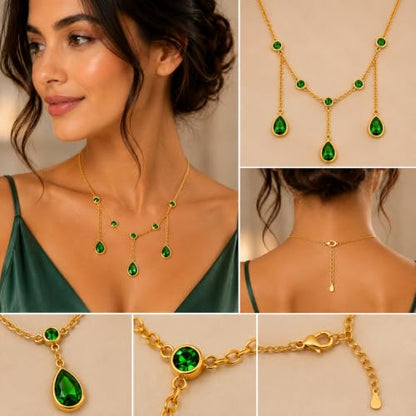 Rich London 18K Rose Gold Plated 2-in-1 Clover Heart Pendant Necklace for Women | Elegant Crystal Charm Jewellery - color: Green 3 Drop