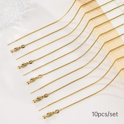 GTVOODX 10Pcs Gold Box Adjustable Necklace Chains Bulk for Jewelry Making 20Inch Stainless Steel Needle Threader Chain with Adjust Clasp - color: Gold Box