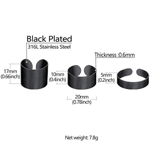 Stainless Steel Open Band Ring for Men Women 18K Gold/Black Plated Brush/Smooth Surface Rings Set Minimalist Jewelry(with Gift Box) - color: 04-Black Brush Ring Set