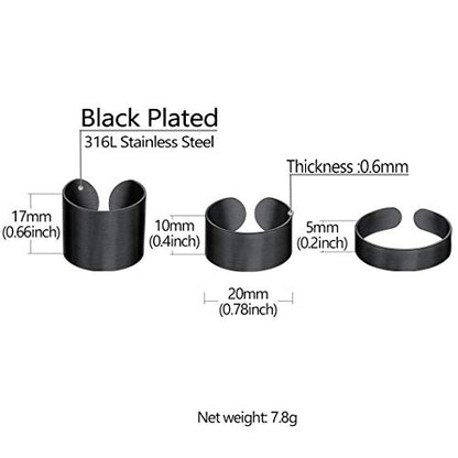 Stainless Steel Open Band Ring for Men Women 18K Gold/Black Plated Brush/Smooth Surface Rings Set Minimalist Jewelry(with Gift Box) - color: 04-Black Brush Ring Set