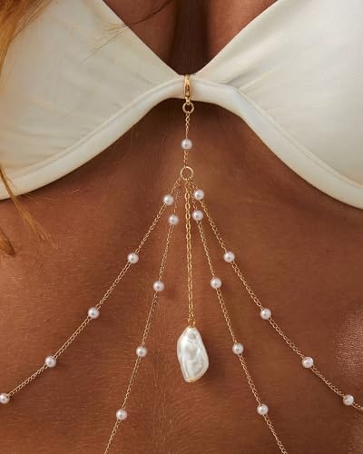14K Gold Plated Waist Chain for Women, Adjustable Beads Layered Bikini Belly & Body Chain Jewelry for Beach Vacation & Parties - color: Gold-b