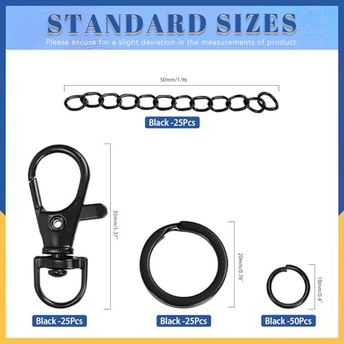 Glarks 125pcs Black Keychain Making Kit, Keychain Craft Supplies Including Key Chain Clips with Chains, Lobster Claw Clasps, Key Rings and Jump Rings for Jewelry Craft Making - color: Black