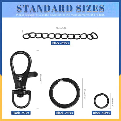 Glarks 125pcs Black Keychain Making Kit, Keychain Craft Supplies Including Key Chain Clips with Chains, Lobster Claw Clasps, Key Rings and Jump Rings for Jewelry Craft Making - color: Black