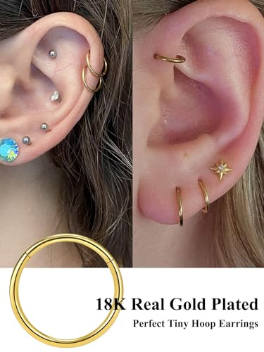 2Pcs Titanium Nose Rings 20G 18G 16G 14G Nose Rings Hoops Diameter 5mm to 12mm Silver-Gold-Rose Gold-Black Cartilage Helix Tragus Daith Rook Hoop Earrings Hinged Segment Septum Clicker Body Piercing Jewelry - color: Gold