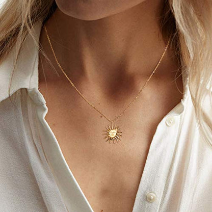 MTMY Gold Moon Pendant Necklace for Women,14K Gold Plated Dainty Chain Crescent Moon Sun Star Necklace Jewelry - style: sun
