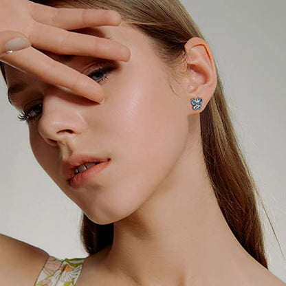 Bestyle Gold Butterfly Earrings for Women, Dainty Cute Birthstone Studs Hypoallergenic Jewelry, Great Birthday Gift - style: 03.March(Aquamarine)-STUD