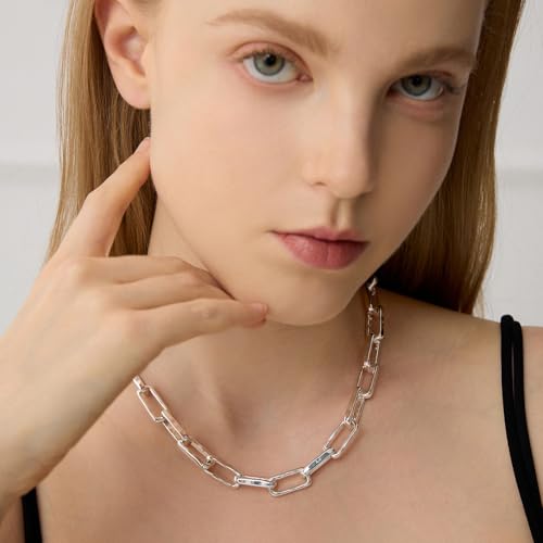 COBI Paperclip Chain Necklace for Women,Beaded Necklace,18K Gold /925 Sterling Silver Plated,Chunky Link Chain Necklace for Daily Wear,Ideal Gift for Her 17" - style: Paperclip-Sliver