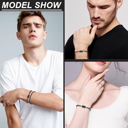 2PCS Initial Letter Stainless Steel Bracelet, A-Z Letter Pendant Silver Gold Black Cuban Rope Link Chain for Men Women Jewelry Set - color: Black