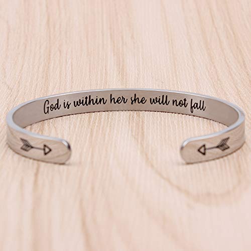 Btysun Bracelets for Women Mothers Day Bracelet Gifts from Daughter Inspirational Gifts for Women Graduation Gifts for Her Motivational Birthday Cuff Bangle Friendship Personalized Mantra Jewelry… - style: God is within her she will not fall