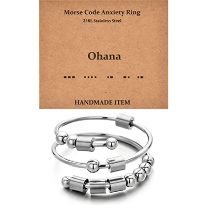 Morse Code Rings for Women, Stainless Steel Spinner Ring Fidget Rings for Anxiety Ring Morse Code Rings Inspirational Gifts Jewelry Women Birthday Graduation Gifts for Best Friends - style: 11 Ohana