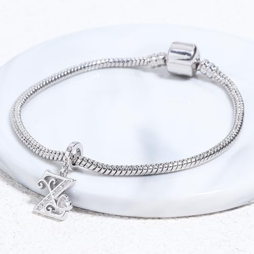 925 Sterling Silver Letter Charms for Pandora Bracelets Silver Letter A Alphabet Charm Initial Dangle Charms Beads Jewelry Gift for Women - style: Dangle Letter Charm Z