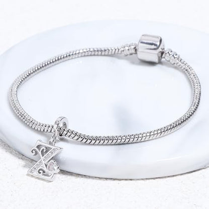 925 Sterling Silver Letter Charms for Pandora Bracelets Silver Letter A Alphabet Charm Initial Dangle Charms Beads Jewelry Gift for Women - style: Dangle Letter Charm Z