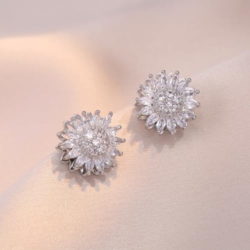 Sunflower Fidget Ring for Women Gold Anxiety Crystal Rings Cubic Zirconia Sunflower Open Adjustable Fidget Ring Spinner Sun Ring for Men Trendy Jewelry - color: Sunflower Silver