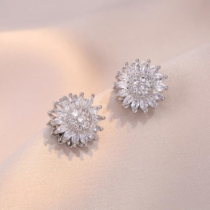 Sunflower Fidget Ring for Women Gold Anxiety Crystal Rings Cubic Zirconia Sunflower Open Adjustable Fidget Ring Spinner Sun Ring for Men Trendy Jewelry - color: Sunflower Silver
