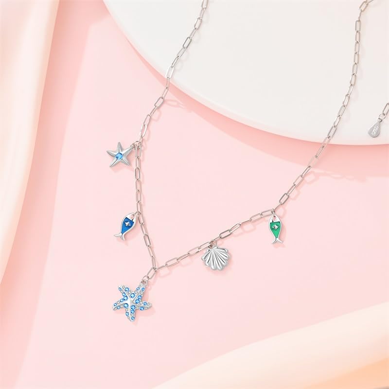 925 Sterling Silver Dainty Necklaces for Women Pendant Jewelry Gift for Her | Hypoallergenic Ocean Animal Love Cherry Blossom Jewelry, Ideal Valentine Birthday Christmas Graduation Gift for Wife Mom - color: Coastal Whisper