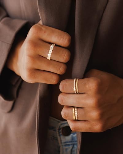 Gold Silver Stackable Rings for Women Non Tarnish Cubic Zirconia Band Ring | 14K Gold Plated,Stacking Chunky Eternity Rings,Dainty Engagement Promise Thumb Rings,Wedding Ring Set,Jewelry Size 6 7 8 9 10 - color: Gold 2