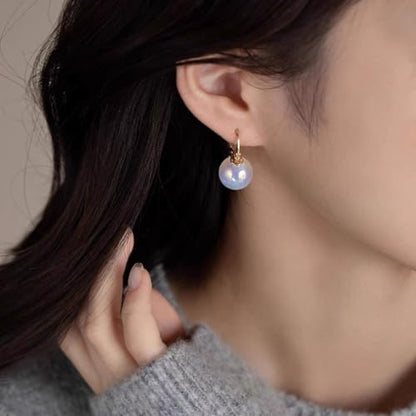 HUGE TOMATO 925 Sterling Silver Simulated Shell Pearl Earrings for Women Trendy, Big Pearl Drop Earrings Leverback Stud,18K Gold Plated Large Pearl Hoop Dangle Hypoallergenic Jewelry 14mm - color: Opal-12mm