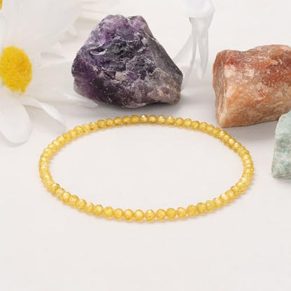Healing Crystal Bracelet Clear Quartz Faceted Beaded Bracelets for Women Men 3mm Natural Stone Adjustable Handmade Stretch Bracelet Reiki Spiritual Jewelry Fashion Gifts - color: Citrine