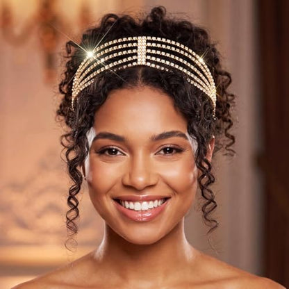 GORTIN Rhinestones Head Chain Crystal Headband Headpiece Sparkle Bridal Wedding Hair Chain Prom Hair Accessories for Women (Gold) - color: Gold