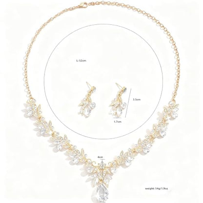 CJIAYUJEW Cubic Zirconia Wedding Jewelry Sets for Bride Bridesmaid Cluster Crystal Teardrop Pendants Jewelry Set Necklace Earring for Brides Bridesmaid for Wedding Party - color: White
