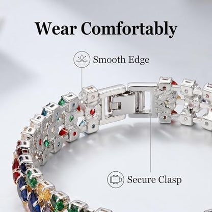 1PCS Bohemian Tennis Bracelet for Women, Golden Plated Copper Colorful Synthetic Zirconia, Elegant Jewelry for Anniversary - color: Gold