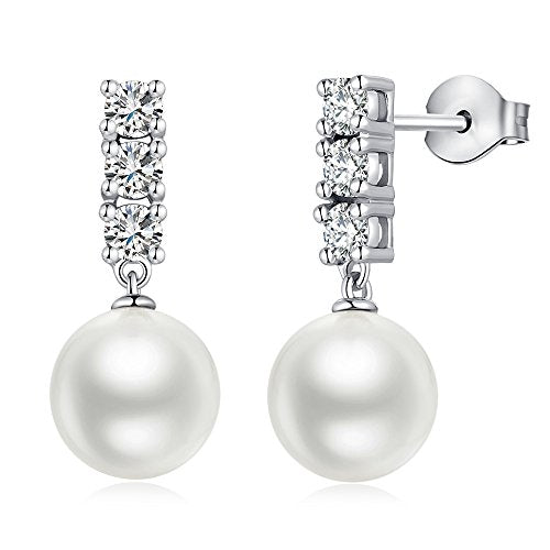 Han han Pearl Stud Earrings for Women 925 Sterling Silver, Pearl Jewelry Gift for Women 8MM-13MM - style: C- 3 Stones Pearl Studs-10mm