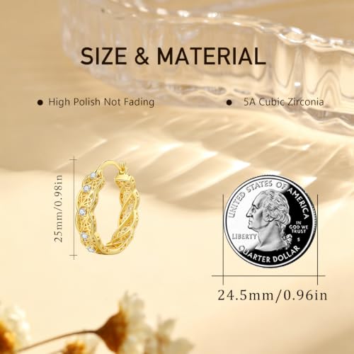 14K Gold Hoop Earrings for Women Thick Large Earrings Lightweight | Gold Plated Huggie Earrings for Women Hypoallergenic (with Gift Box) - color: Celtic-25MM
