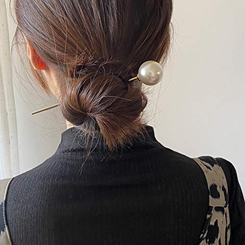 Hairpin Faux Pearl Hair Stick Fork Pin Retro Metal Chopstick Hairpin Bun Holder