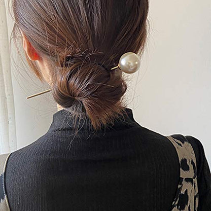 Hairpin Faux Pearl Hair Stick Fork Pin Retro Metal Chopstick Hairpin Bun Holder